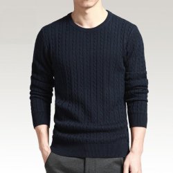 gentclothes:  Navy Blue Cable-Knit Crewneck Sweater