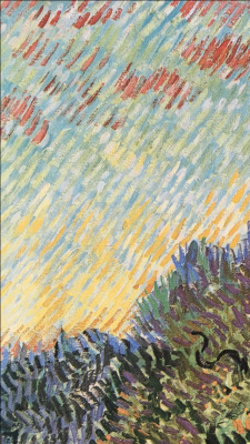 inkstainedleaves:Vincent van Gogh, Olive Grove - Orange Sky (details),