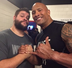 shitloadsofwrestling:  Kevin Owens and The Rock [March 29th,