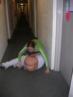 pantsing-love:  Girl getting pantsed in dorm room