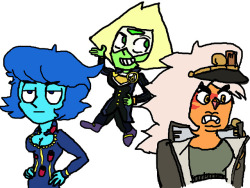 tohraart: Lapis, Jasper and Peridot as Jojo protagonists. I think