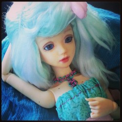 Merilene hanging out with me. I gotta make her a new wig and