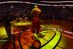 nba:  LeBron James #6 of the Miami Heat before the game against