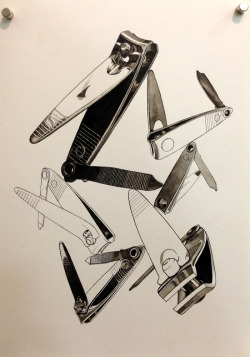 eatsleepdraw:  Nail clippers 2D sculpture. Pen and ink on Magnani