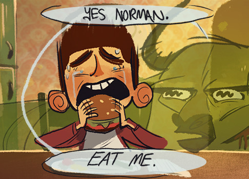 ask-norgatha:  Norman: My mom usually makes vegetarian food for me, but I can’t avoid dad’s summer barbecues…  