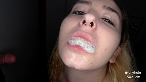 Cum Slut is used as a cum dumpster during her visit to the Gloryhole.Â  She was thoroughly used and let strangers pump loads into both ends.http://GloryholeSwallow.com