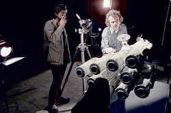 gameraboy:  Filming the opening space battle for Star Wars.