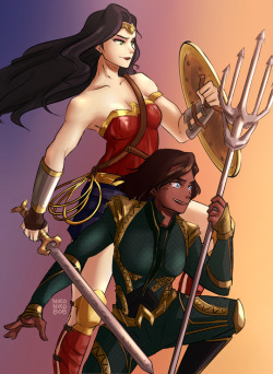 nikoniko808: Asami as Wonder Woman and Korra as Aquaman for a