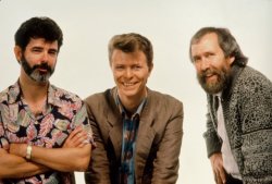 soundsof71:  David Bowie, with George Lucas and Jim Henson for