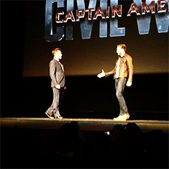 captcevans:  Chris Evans and Robert Downey Jr. at the Marvel