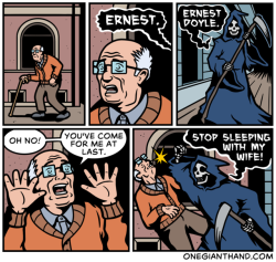 tumblhurgoyf:  onegianthand: Death comes for Ernest apparently