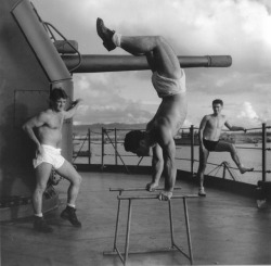 mysomethingtoremember:  “Men Having A Workout On Deck” by