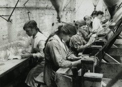 back-then:  British women in glass factory cutting shop near