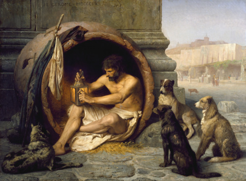 federicobaron:  iareart:  Diogenes Sitting in his Tub,Â Jean-LÃ©on GÃ©rÃ´me,Â 1860. Walters Art Museum, Baltimore, USA.  I just love all of those dogs sitting around and watchingâ€¦ 