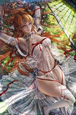 sakimichan:   A lace lingerie version for my Asuna pinup piece<3