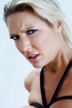 Angry looking blonde.