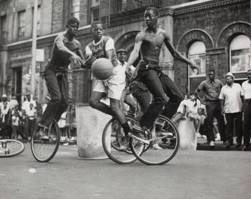 nycnostalgia:Unicycle basketball in 1960s Harlem. I guess it