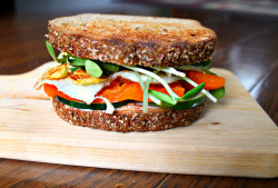 tessredefined:  Fried egg, vegan mayo, cucumber, orange bell