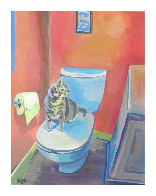 figdays:    Cat in Bathroom Art Print // ArtbyEmilyJCoy