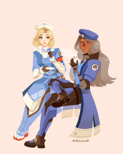 vickisigh: Captain Amari and Angela enjoying a tea break! (＾-＾)＿日