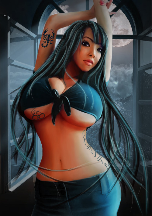fantasy-scifi-art:  Girl in the moonlight near the window by