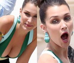 starprivate:  Bella Hadid in power cleavage & open mouth effort