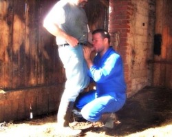 Sucking Uncle Jack out in the barn.