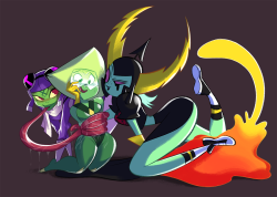 cheesecakes-by-lynx:  Its a green, space-invader threesome!  Hope