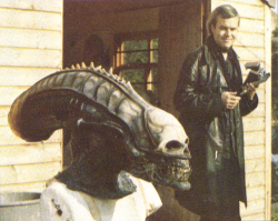 70sscifiart: HR Giger gives his creation a loving glance, c.