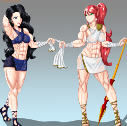 Commission - Pyrrha Flexing on OC Kate post workoutIf you would
