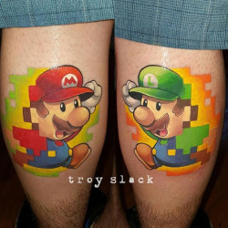 tattotodesing:  Mario and Luigi Tattoos by Troy Slack  Mario