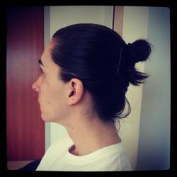 My baby’s hair in a bun ♡♡♡ #myfiance #baby #hairinbun