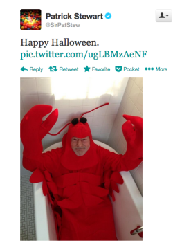 ellievhall:  Patrick Stewart. As a lobster. For Halloween. [x]