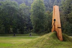 sixpenceee:  A giant clothespin sculpture appears to pinch a