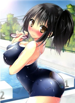 andi-lewd:   kizuki_erika ass cleavage erect_nipples megane school_swimsuit