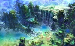 kyuubi22:  water landscapes trees fantasy art artwork lakes waterfalls