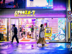tokyo-fashion:  Rainy night in Harajuku last night.