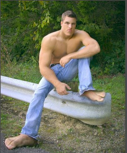“Aw man, it shore is swell of y'all to gimme a ride. Ah had to ditch my shoes a wayse back cuz they was so tore up"  As the massive shirtless hitchhiker Mitch crammed his bulk into your car you could only stare at his enormous feet. It was hard