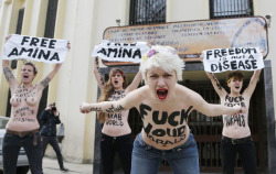 ncpunx:   stonerswithboners:  adventuresinhires:  Members of Ukrainian feminist group Femen staged protests across Europe as they called for a â€œtopless jihad.â€ The demonstrations were in support of a young Tunisian activist named Amina Tyler. Last