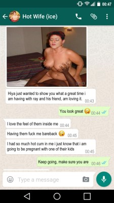 hotwifesextext:  2 months ago i got this message from my wife, i kept it on the off chance, well last week she got the news she had been waiting for and she is indeed pregnant with one of their kids.   I know who this is&hellip;