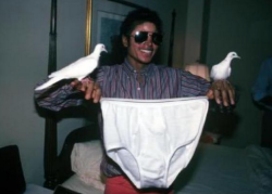 tibets:  here is michael jackson holding a huge pair of underwear