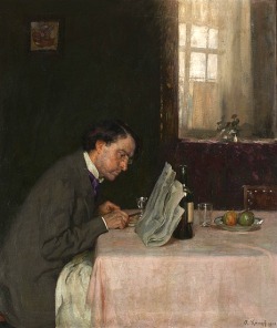 Arthur Kampf (German, 1864-1950), Reading a Newspaper, 1908. Oil