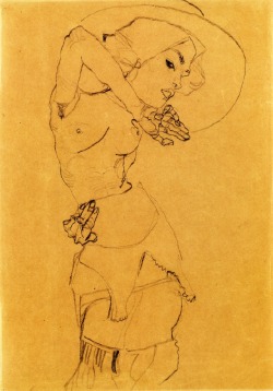 dappledwithshadow:  Standing Nude with Large Hat (Gertrude Schiele,