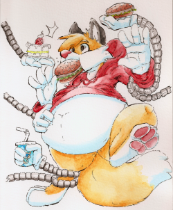 Watercolour - Forced feeding Weight gain, starring: Kitsunezero.materials:Grumbacher