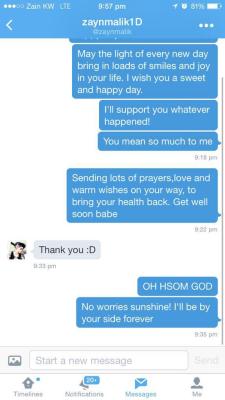 zayncl: Zayn’s DM to a fan earlier today x  💕