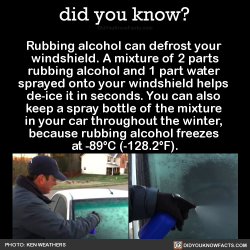 did-you-kno:  Rubbing alcohol can defrost your windshield. A