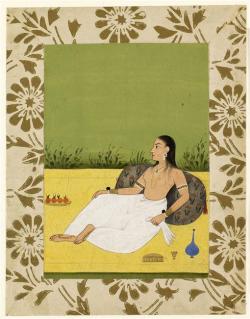 museeguimet:  Jeune femme indienne adossée à un coussinAuteur anonyme18e siècle, époque moghole (18e siècle)Gouache, peinture sur papierInde &copy; RMN-Grand Palais (musée Guimet, Paris) / Thierry Ollivier 