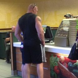 Brock at subway. Think he will let me have a taste of his foot