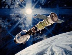astrohardware:  A beautiful painting of the Apollo-Soyuz mission