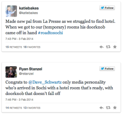 randomredux:  joannalaine:  Journalists at Sochi are live-tweeting